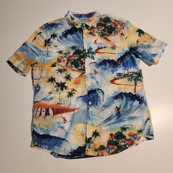 American‎ Eagle Outfitters Hawaiian Shirt Serously Soft Surfers Waves Medium - Picture 2 of 9